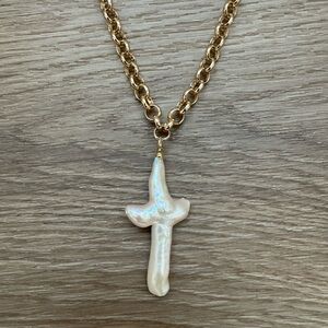 Baroque Pearl Cross Chain Necklace